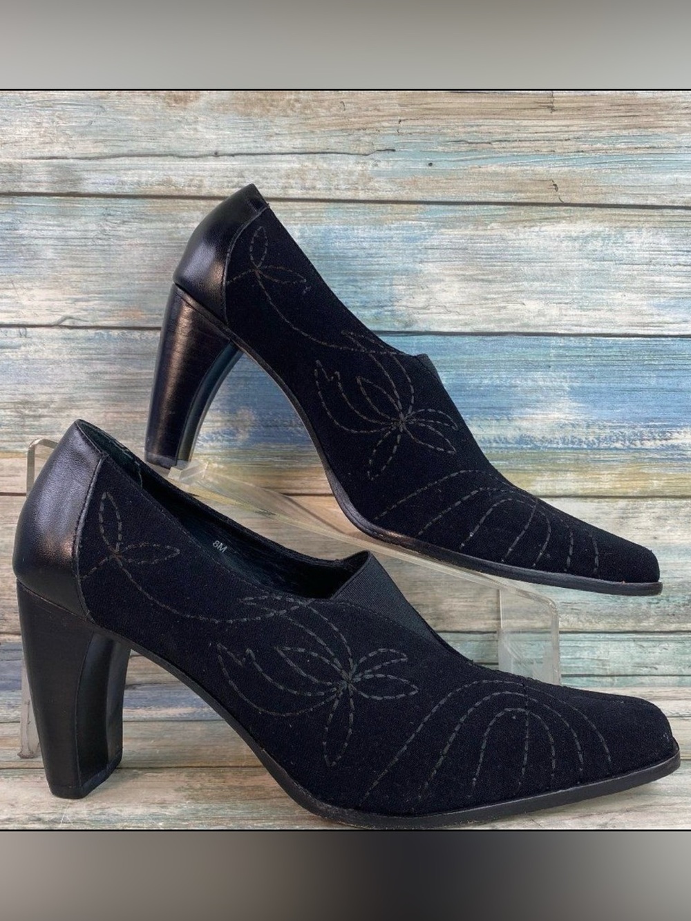 Matisse Modern Pumps Womens Size 8 Black Leather Fabric Dress Shoe Square Toe